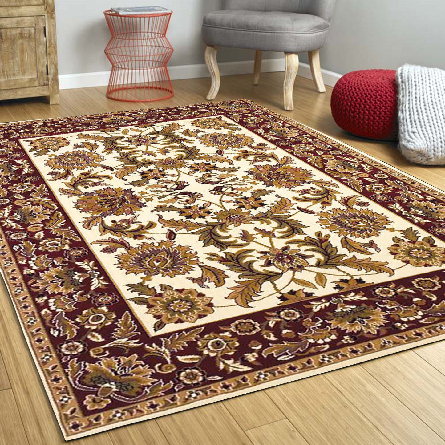 9' X 13'  Polypropylene Ivory Or Red Area Rug