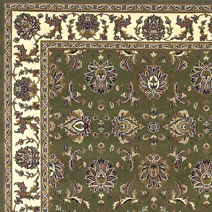 5' X 8' Green Ivory Machine Woven Floral Traditional Indoor Area Rug