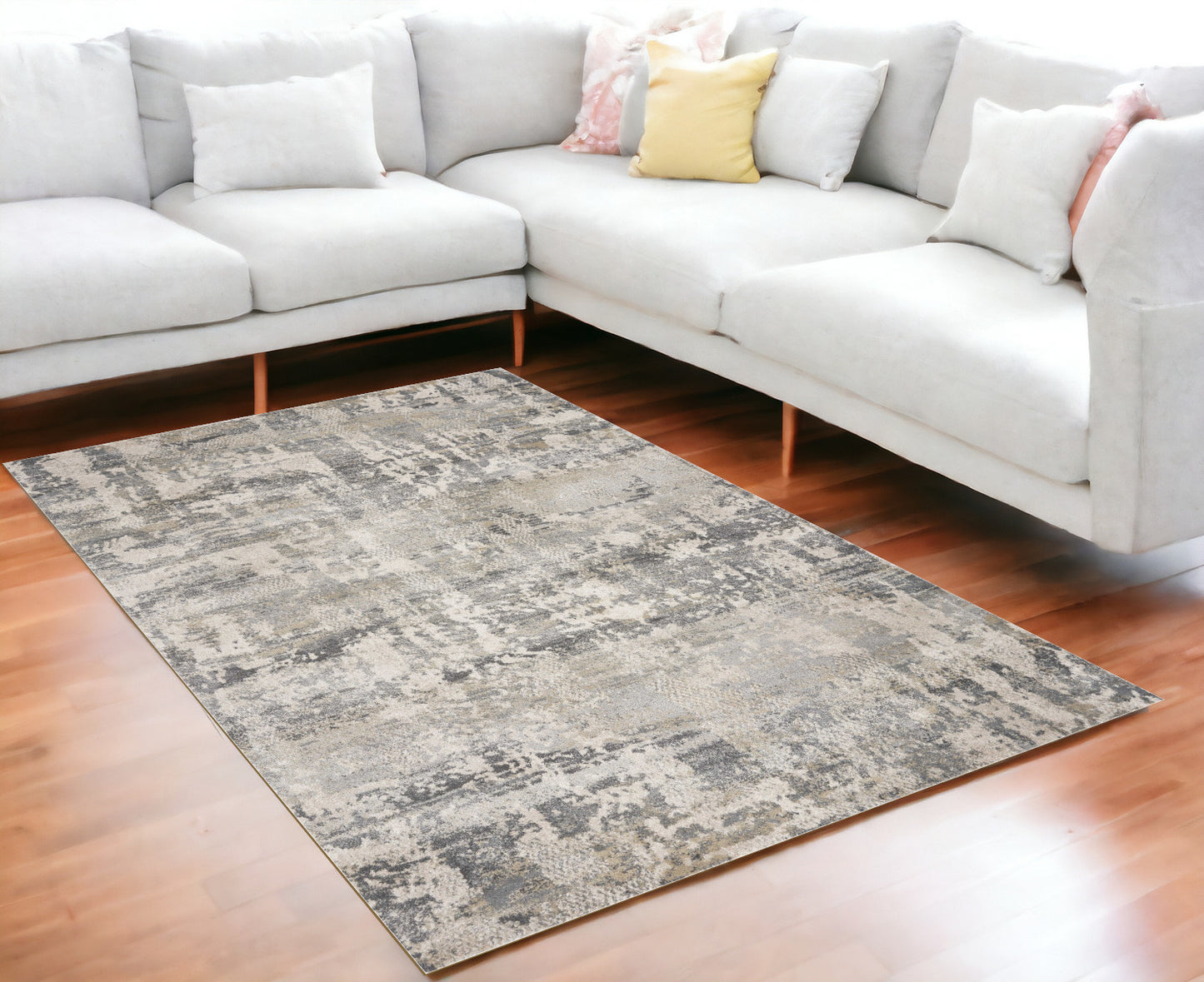 8' X 13' Shade Of Gray Abstract Area Rug