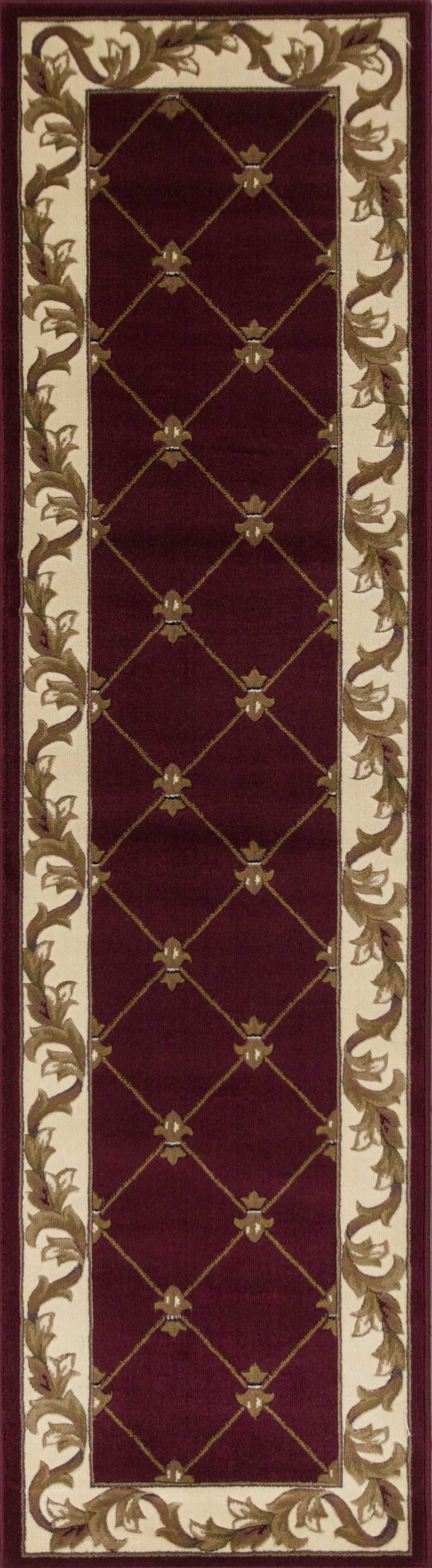 5' X 8' Red Fleur De Lis Diamond Bordered Indoor Area Rug