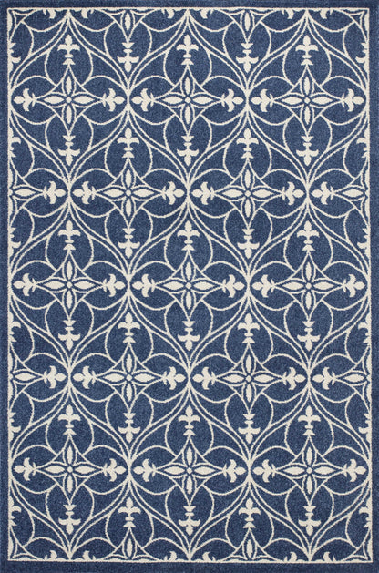 8'X11' Denim Blue Machine Woven Uv Treated Ogee Indoor Outdoor Area Rug