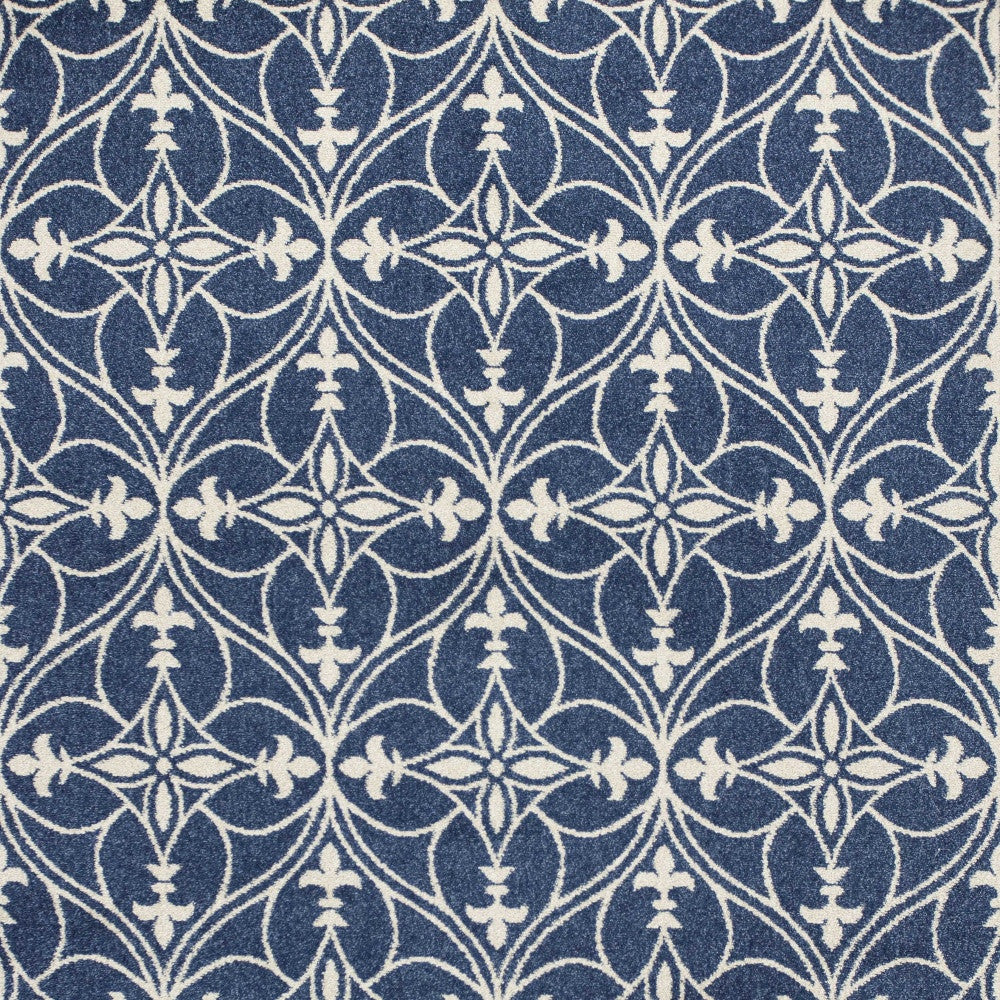 8'X11' Denim Blue Machine Woven Uv Treated Ogee Indoor Outdoor Area Rug