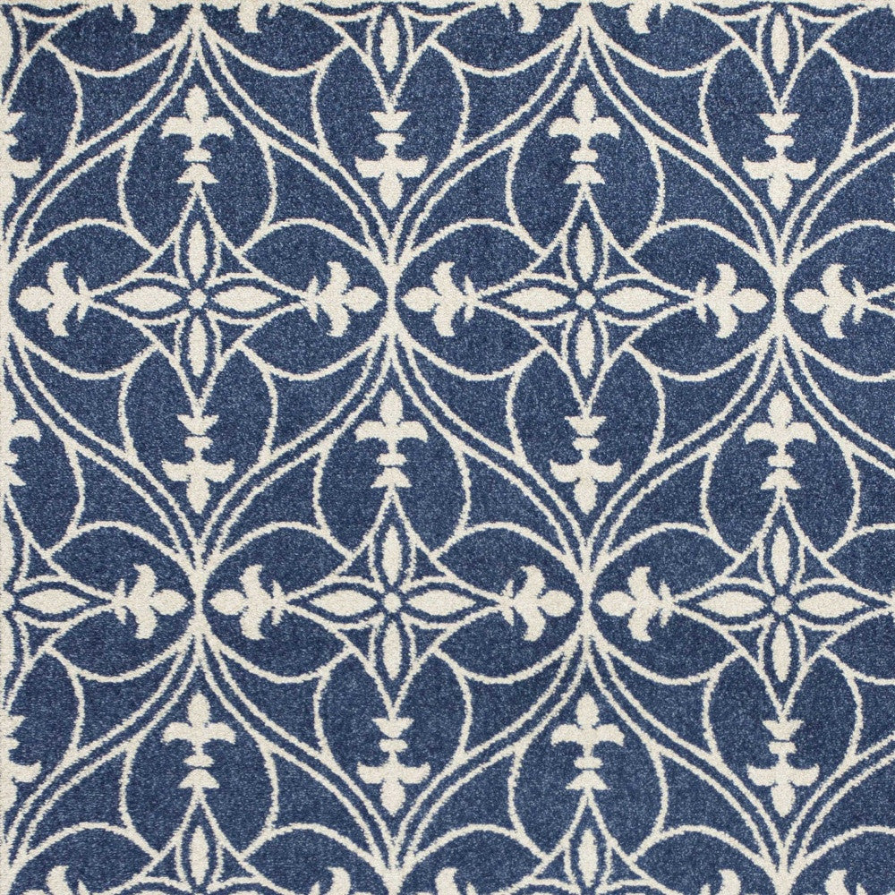 8'X11' Denim Blue Machine Woven Uv Treated Ogee Indoor Outdoor Area Rug