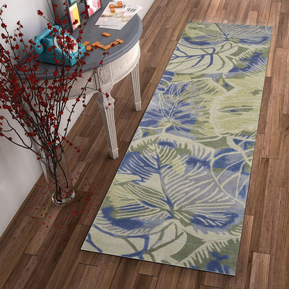 5' X 8' Blue Green Hand Tufted Caladium Indoor Area Rug