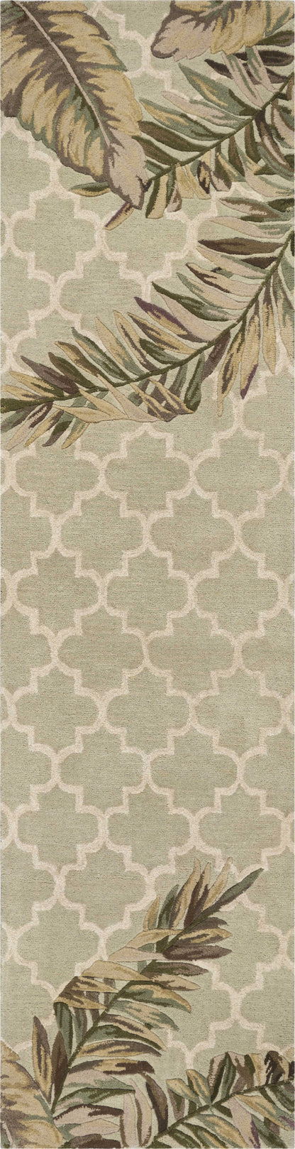 5'X8' Sage Green Hand Tufted Tropical Quatrefoil Indoor Area Rug