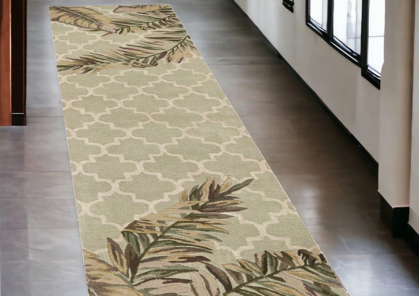 5'X8' Sage Green Hand Tufted Tropical Quatrefoil Indoor Area Rug