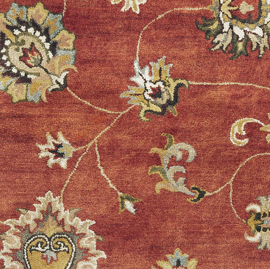 8' X 11' Sienna Orange Hand Tufted Allover Traditional Floral Indoor Area Rug