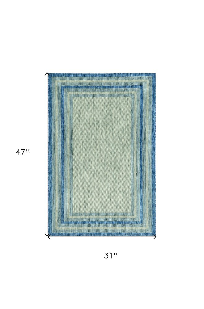 3' X 4' Blue And Green Striped Indoor Outdoor Area Rug — view 17