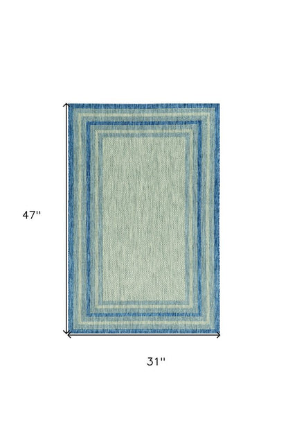 3' X 4' Blue And Green Striped Indoor Outdoor Area Rug HomeRoots
