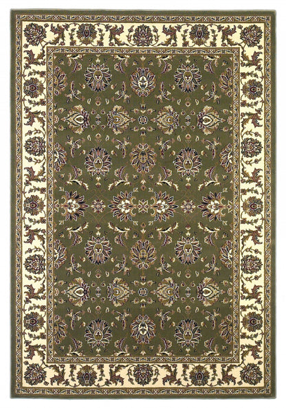 5' X 8' Green Ivory Machine Woven Floral Traditional Indoor Area Rug