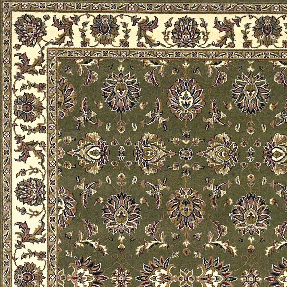 5' X 8' Green Ivory Machine Woven Floral Traditional Indoor Area Rug