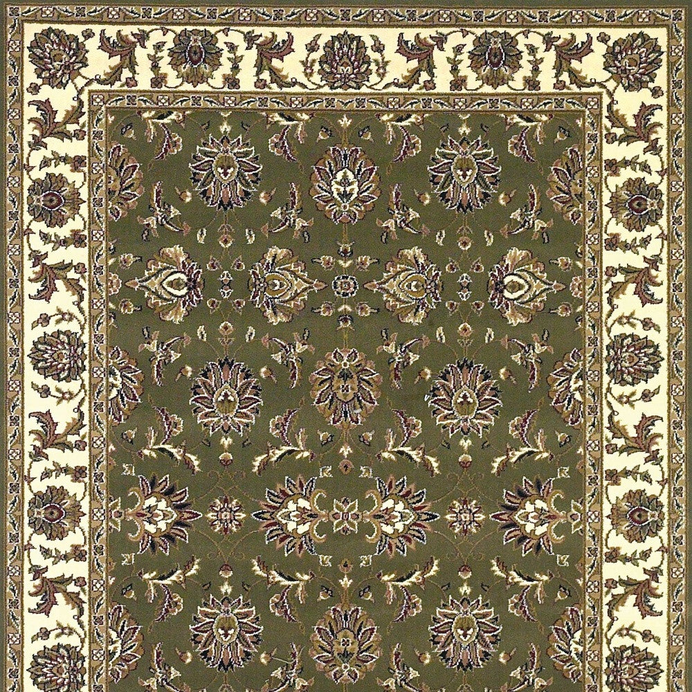 5' X 8' Green Ivory Machine Woven Floral Traditional Indoor Area Rug