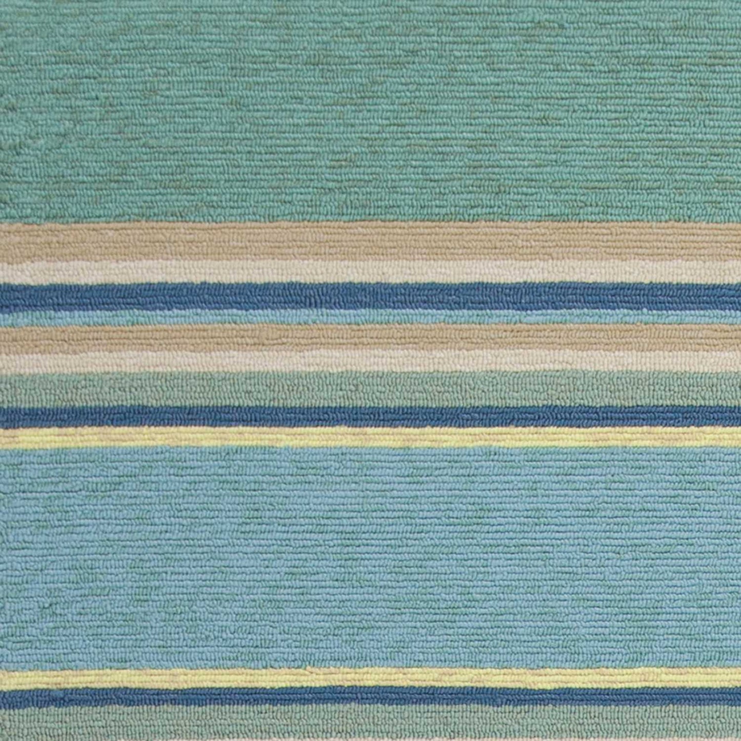 8'X10' Ocean Blue Hand Hooked Uv Treated Awning Stripes Indoor Outdoor Area Rug