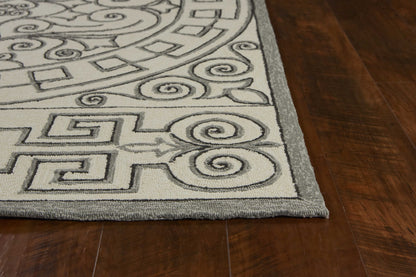 8'X10' Ivory Grey Hand Woven Uv Treated Greek Key Medallion Indoor Outdoor Area Rug