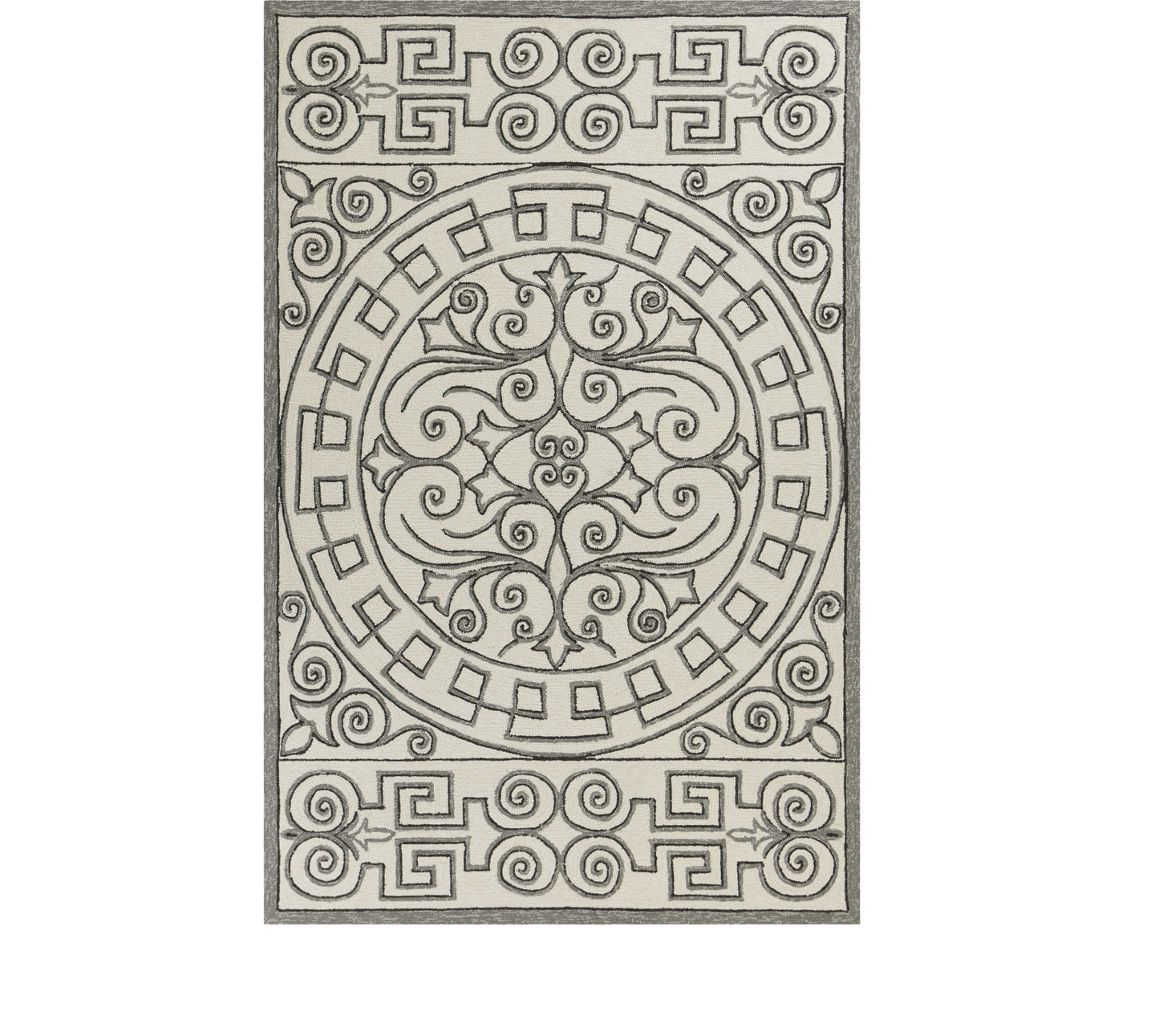 8'X10' Ivory Grey Hand Woven Uv Treated Greek Key Medallion Indoor Outdoor Area Rug