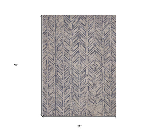 8' X 10' Blue Hand Tufted Herringbone Indoor Area Rug