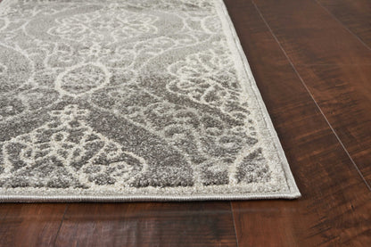 7'X10' Silver Grey Machine Woven Uv Treated Floral Ogee Indoor Outdoor Area Rug