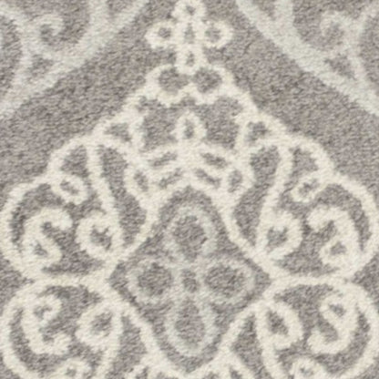 7'X10' Silver Grey Machine Woven Uv Treated Floral Ogee Indoor Outdoor Area Rug