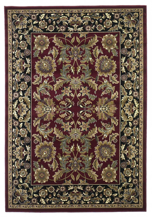 3' X 5' Red Black Machine Woven Floral Traditional Indoor Accent Rug - 96.0" (L) x 120.0" (W) x 0.25" (H)