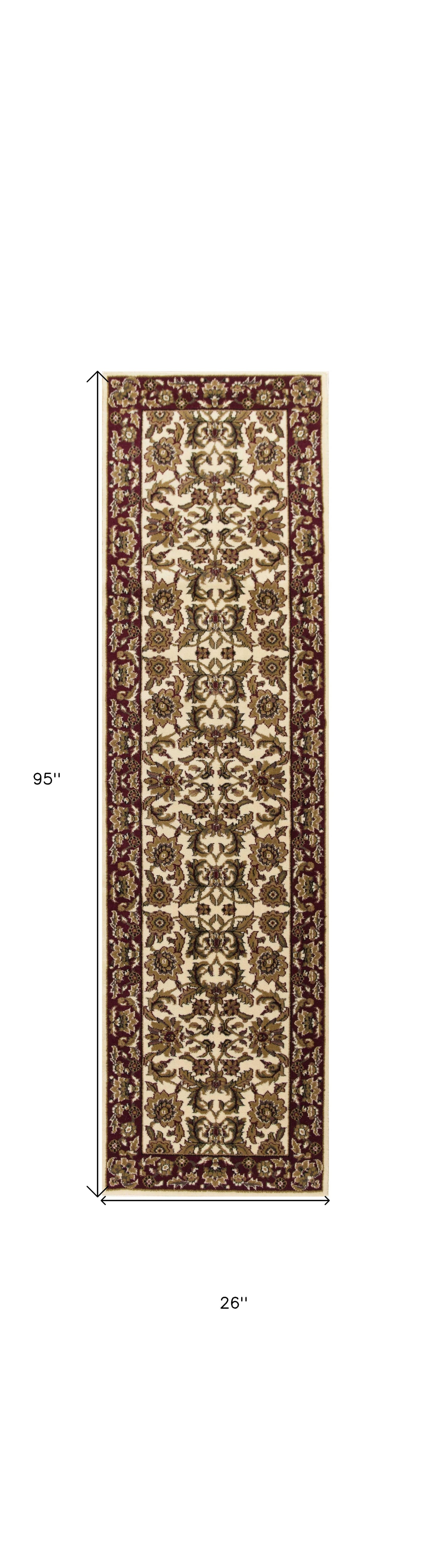 2' X 8' Ivory Or Red Traditional Bordered Runner Rug