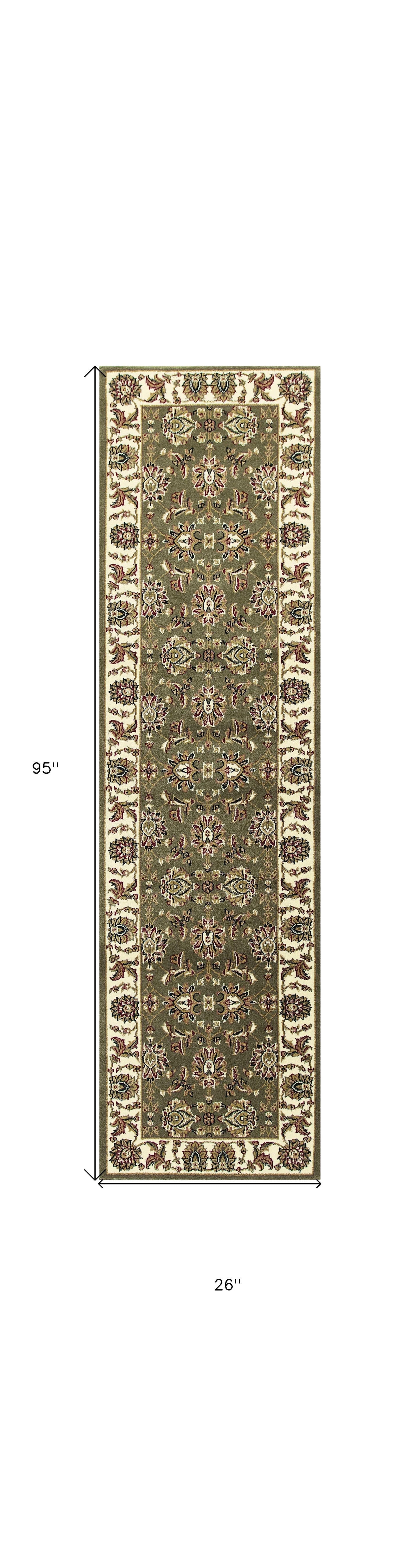 5' X 8' Green Ivory Machine Woven Floral Traditional Indoor Area Rug