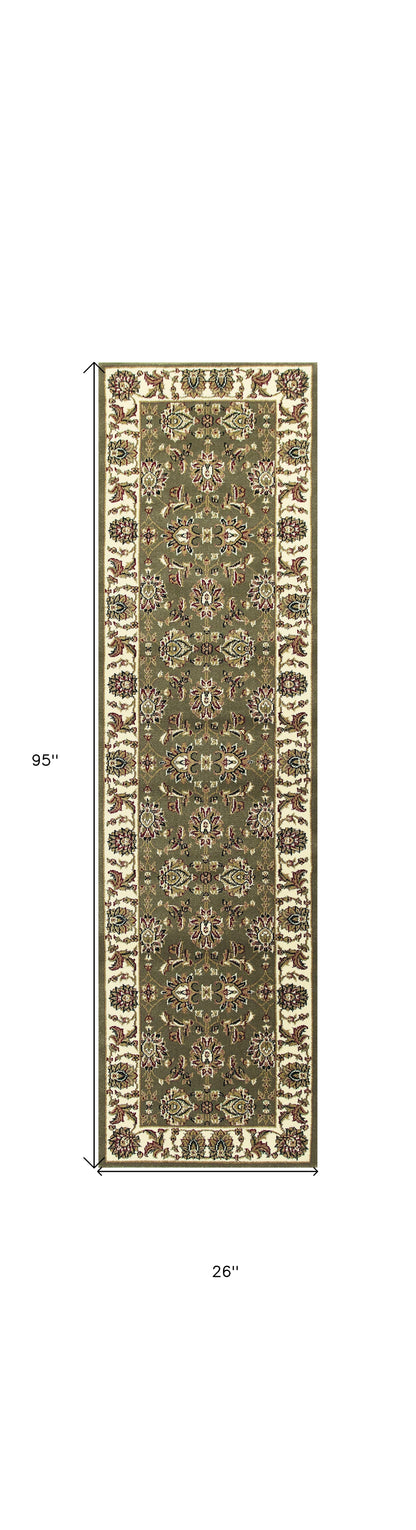 5' X 8' Green Ivory Machine Woven Floral Traditional Indoor Area Rug