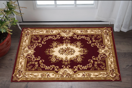 3' X 5' Red and Ivory Floral Border Area Rug - 93.0" (L) x 117.0" (W) x 0.4" (H)