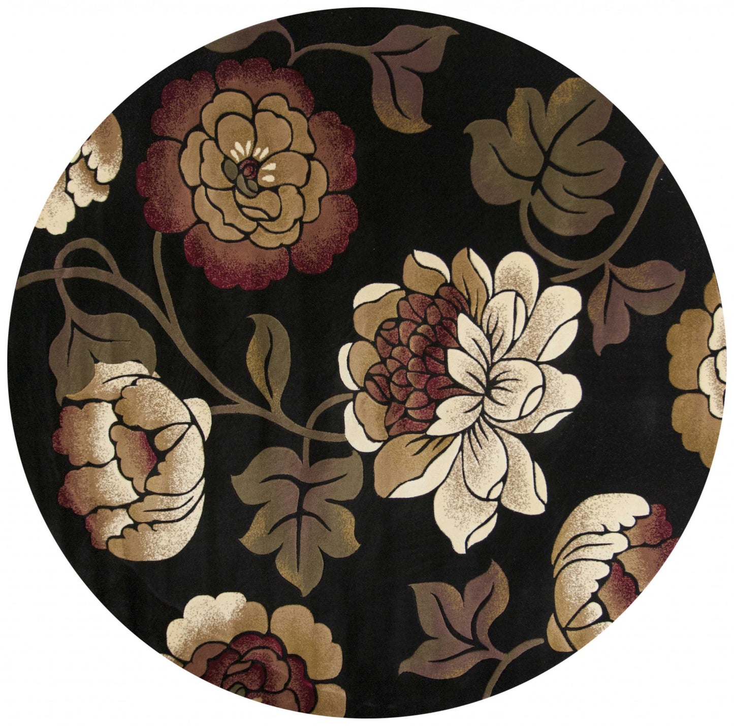 8' Black Floral Vines Area Rug