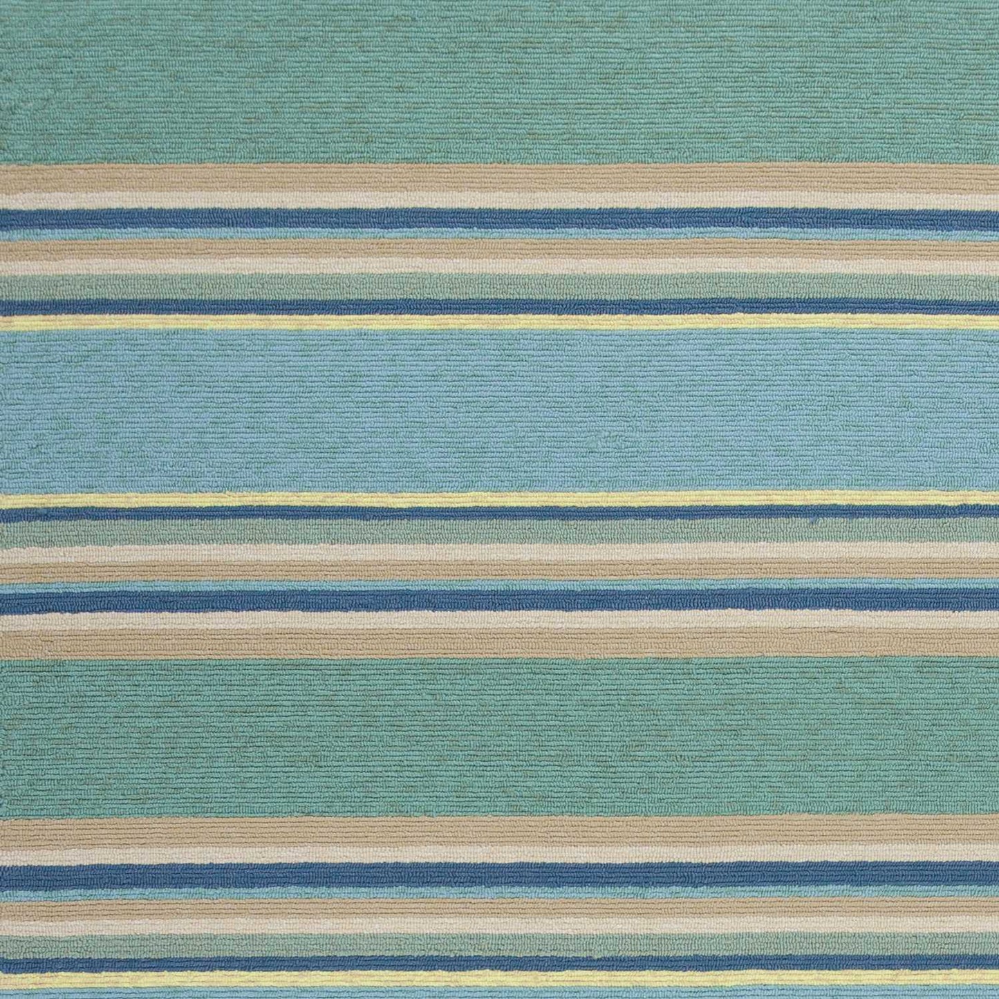 8'X10' Ocean Blue Hand Hooked Uv Treated Awning Stripes Indoor Outdoor Area Rug