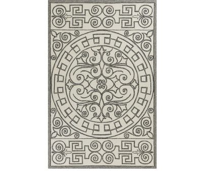 8'X10' Ivory Grey Hand Woven Uv Treated Greek Key Medallion Indoor Outdoor Area Rug