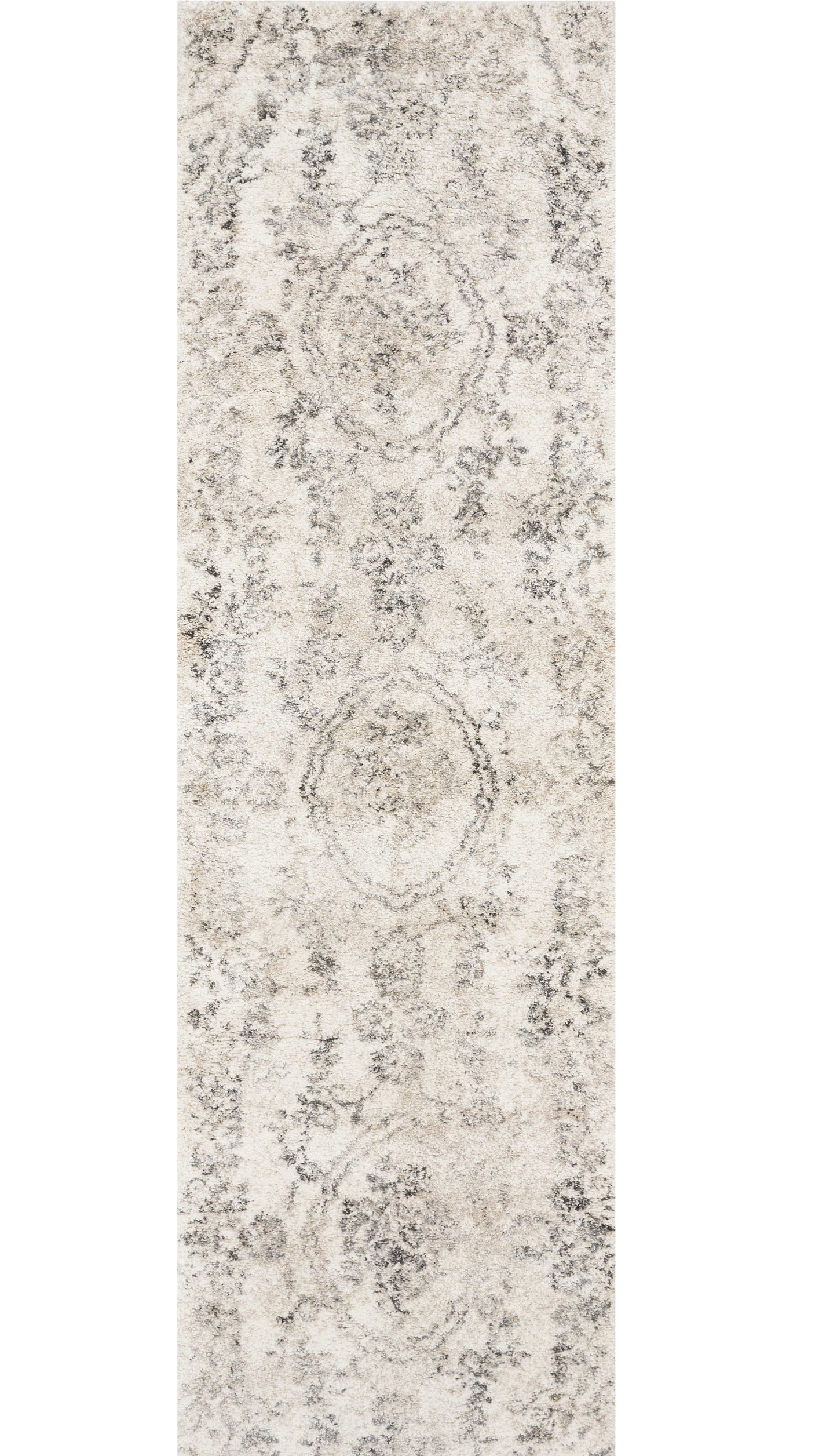 5'X8' Grey Machine Woven Distressed Floral Medallion Indoor Area Rug