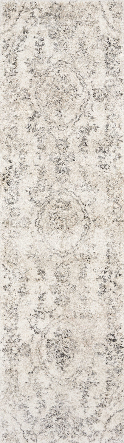 5'X8' Grey Machine Woven Distressed Floral Medallion Indoor Area Rug