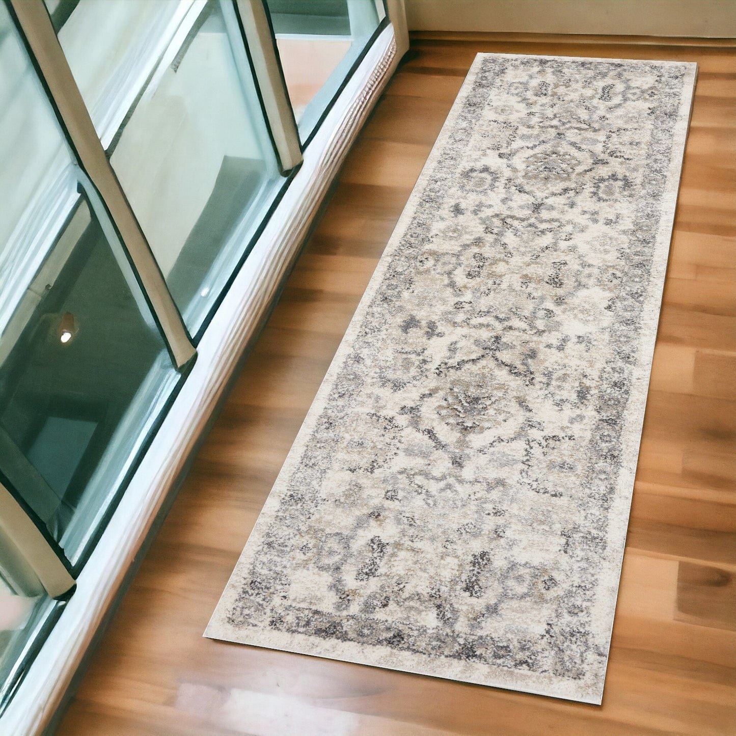 8'X10' Ivory Machine Woven Distressed Floral Traditional Indoor Area Rug