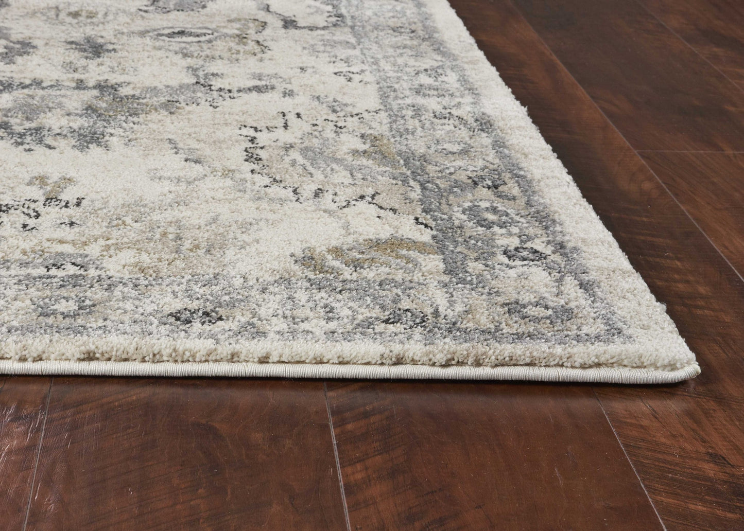 8'X10' Ivory Machine Woven Distressed Floral Traditional Indoor Area Rug