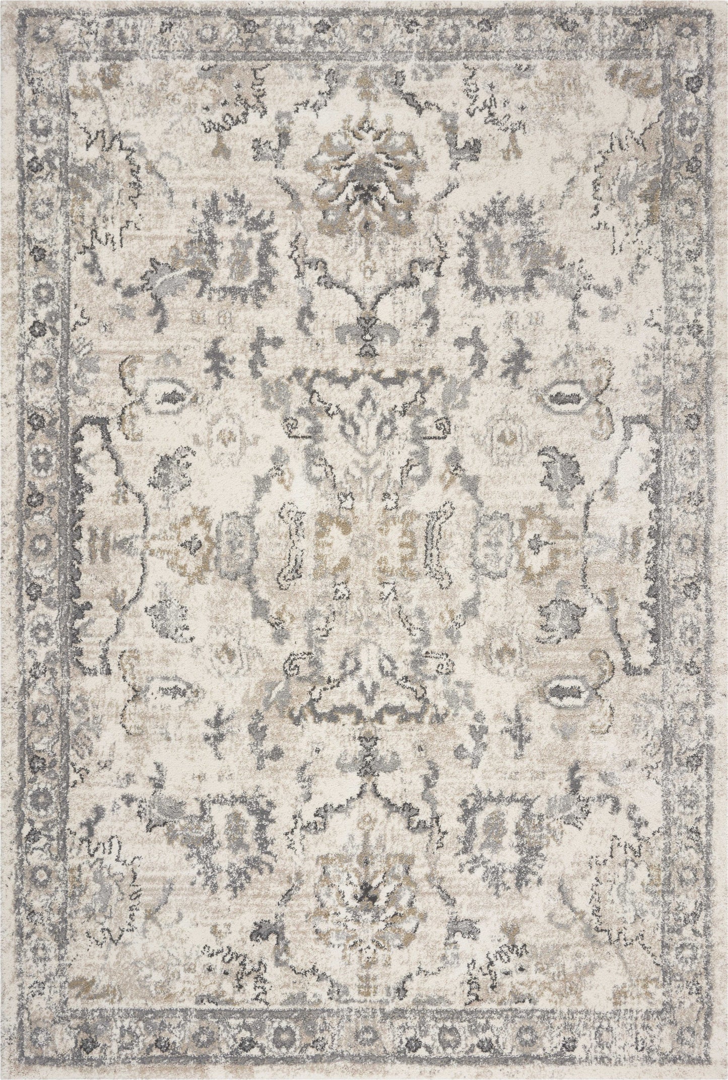 8'X10' Ivory Machine Woven Distressed Floral Traditional Indoor Area Rug