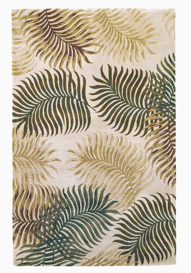 8' X 11' Natural Beige Hand Tufted Tropical Leaves Indoor Area Rug