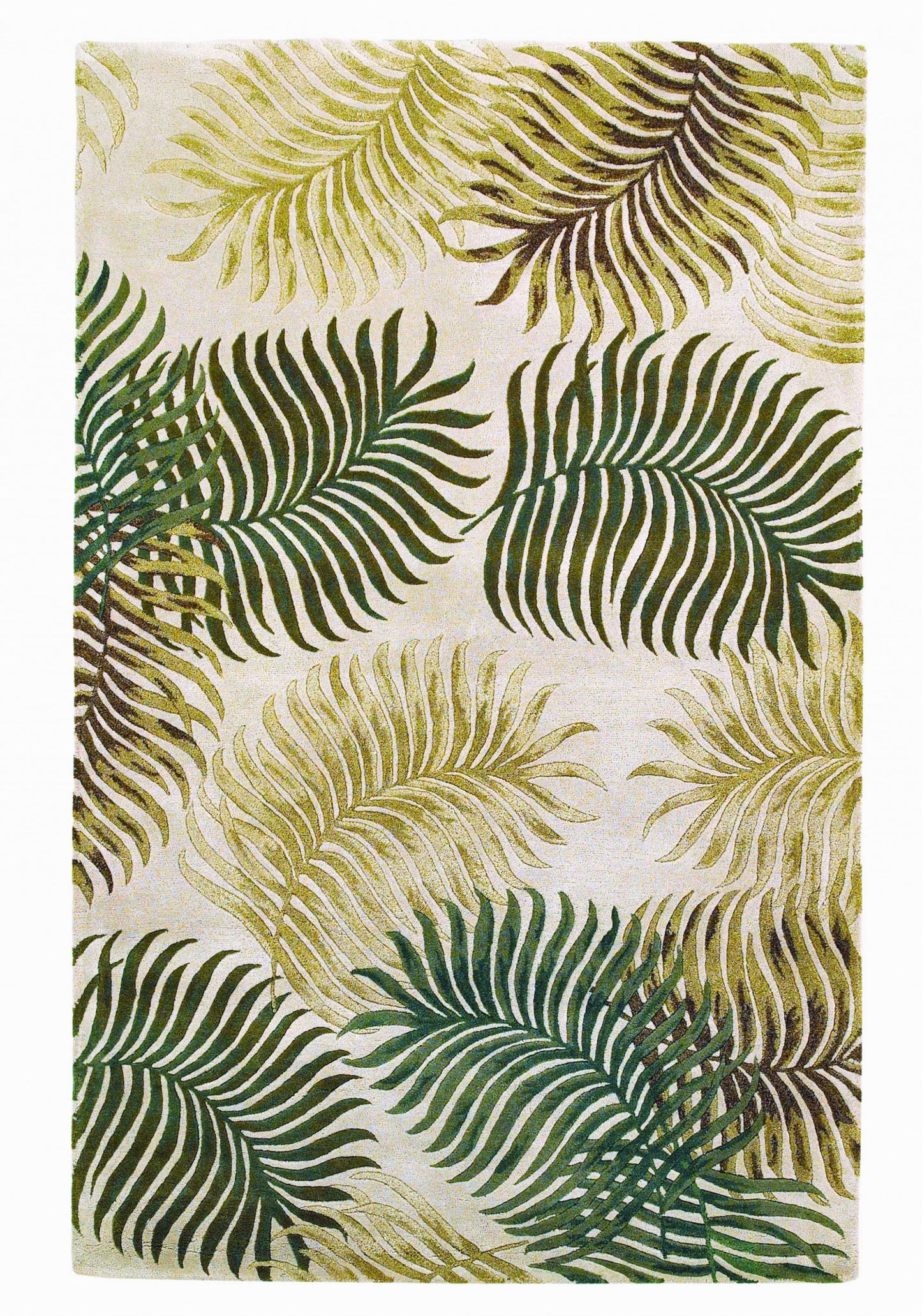 8' X 11' Natural Beige Hand Tufted Tropical Leaves Indoor Area Rug