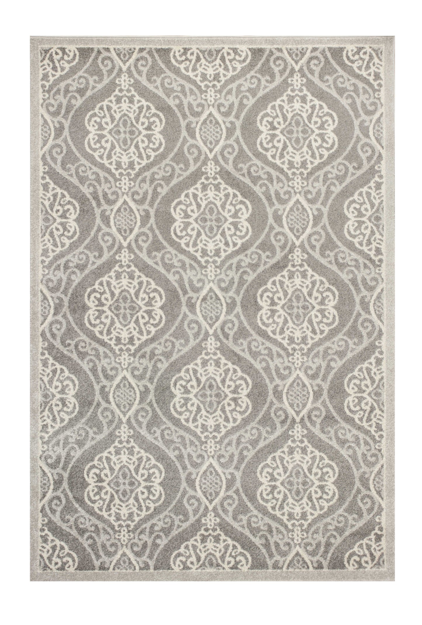 7'X10' Silver Grey Machine Woven Uv Treated Floral Ogee Indoor Outdoor Area Rug