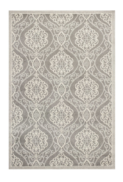 7'X10' Silver Grey Machine Woven Uv Treated Floral Ogee Indoor Outdoor Area Rug