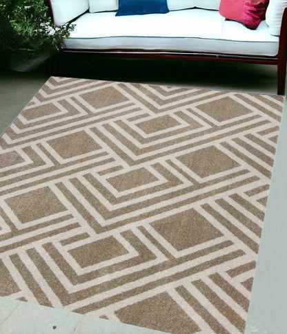 2'X4' Beige Machine Woven Uv Treated Geometric Indoor Outdoor Accent Rug