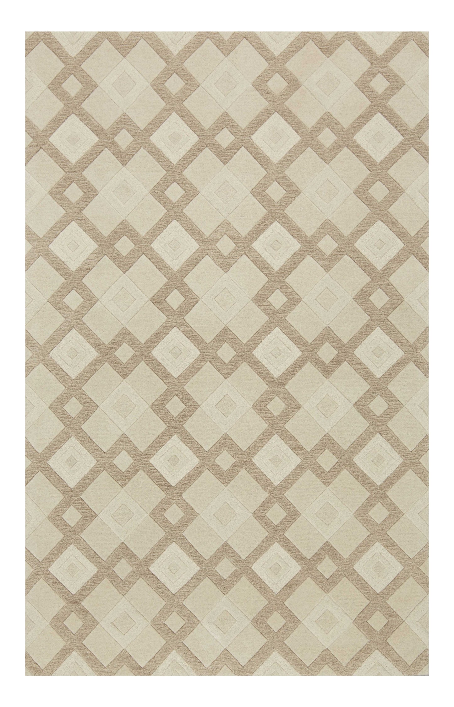 8' X 11' Ivory Wool Geometric Hand Tufted Area Rug