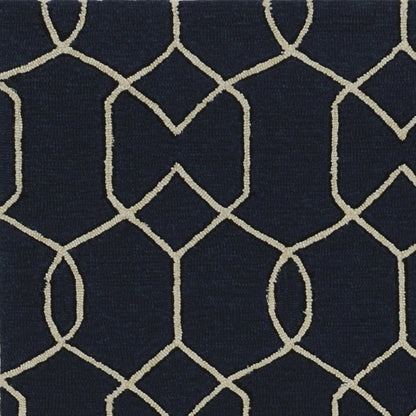 7' X 7' Navy Blue Hand Hooked Area Rug HomeRoots