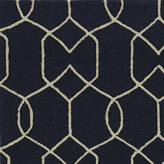 7' X 7' Navy Blue Hand Hooked Area Rug