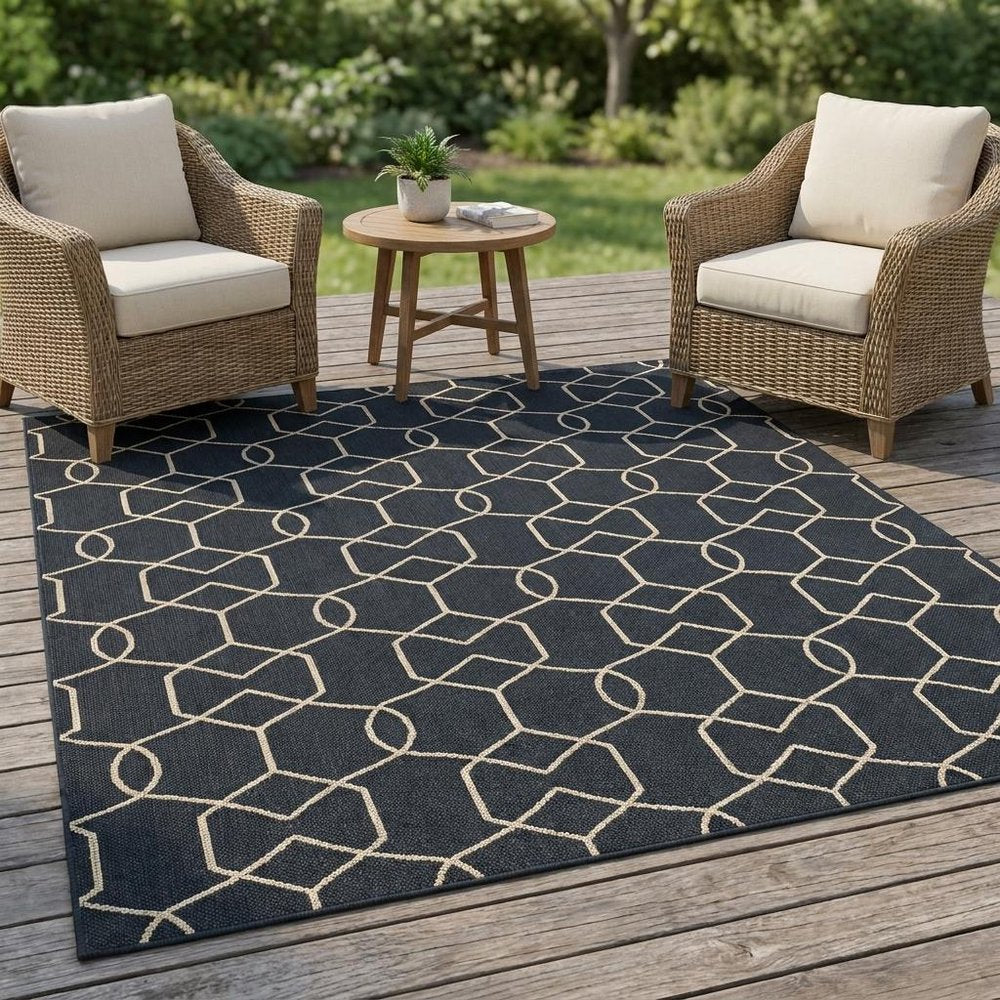 7' X 7' Navy Blue Hand Hooked Area Rug HomeRoots