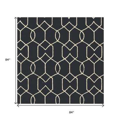 7' X 7' Navy Blue Hand Hooked Area Rug HomeRoots