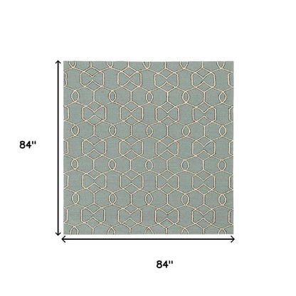 7' X 7' Green and Ivory Hand Hooked Area Rug HomeRoots