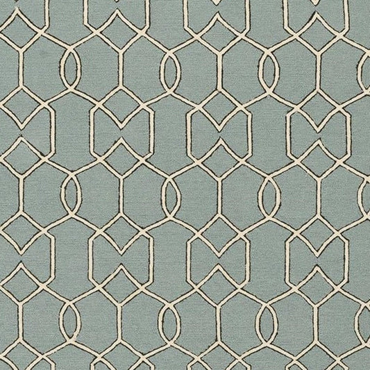 7' X 7' Green and Ivory Hand Hooked Area Rug