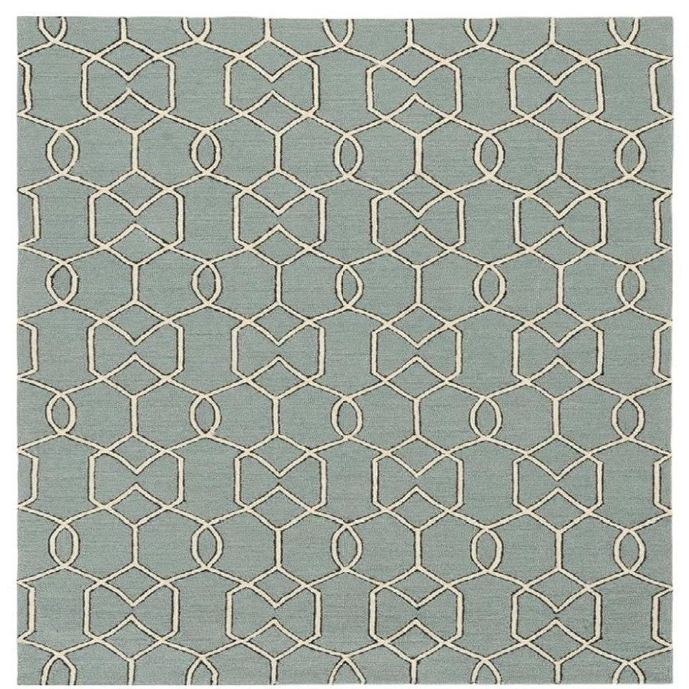 7' X 7' Green and Ivory Hand Hooked Area Rug HomeRoots