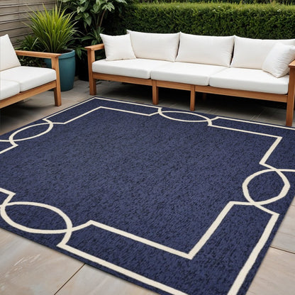 7' X 10' Blue And Ivory Geometric Hand Hooked Area Rug HomeRoots