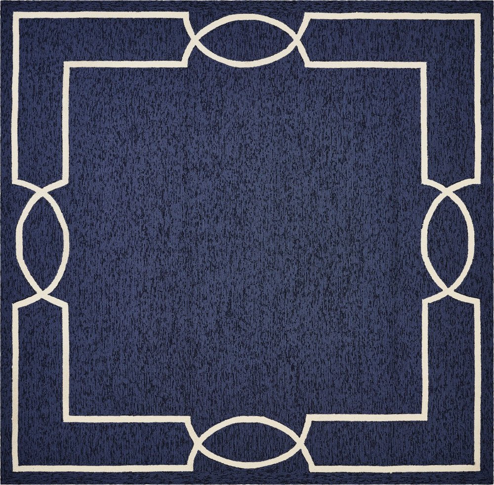7' X 10' Blue And Ivory Geometric Hand Hooked Area Rug — view 1